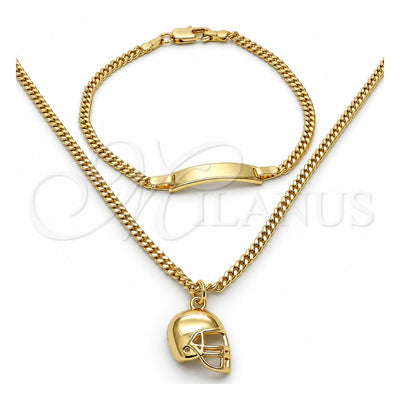 Oro Laminado Earring and Pendant Children Set, Gold Filled Style Miami Cuban Design, Polished, Golden Finish, 06.63.0189