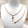 Oro Laminado Earring and Pendant Children Set, Gold Filled Style Miami Cuban Design, Polished, Golden Finish, 06.63.0190