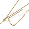 Oro Laminado Earring and Pendant Children Set, Gold Filled Style Miami Cuban Design, Polished, Golden Finish, 06.63.0190