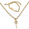 Oro Laminado Earring and Pendant Children Set, Gold Filled Style Miami Cuban Design, Polished, Golden Finish, 06.63.0190