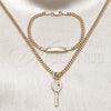 Oro Laminado Earring and Pendant Children Set, Gold Filled Style Miami Cuban Design, Polished, Golden Finish, 06.63.0190