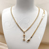 Oro Laminado Earring and Pendant Children Set, Gold Filled Style Miami Cuban Design, Polished, Golden Finish, 06.63.0194