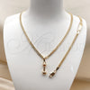 Oro Laminado Earring and Pendant Children Set, Gold Filled Style Miami Cuban Design, Polished, Golden Finish, 06.63.0194