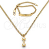 Oro Laminado Earring and Pendant Children Set, Gold Filled Style Miami Cuban Design, Polished, Golden Finish, 06.63.0194