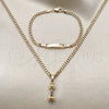Oro Laminado Earring and Pendant Children Set, Gold Filled Style Miami Cuban Design, Polished, Golden Finish, 06.63.0194