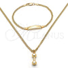 Oro Laminado Earring and Pendant Children Set, Gold Filled Style Miami Cuban Design, Polished, Golden Finish, 06.63.0194
