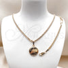 Oro Laminado Necklace and Earring, Gold Filled Style Ball and Miami Cuban Design, Polished, Golden Finish, 06.63.0196