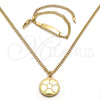 Oro Laminado Necklace and Earring, Gold Filled Style Ball and Miami Cuban Design, Polished, Golden Finish, 06.63.0196