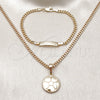 Oro Laminado Necklace and Earring, Gold Filled Style Ball and Miami Cuban Design, Polished, Golden Finish, 06.63.0196