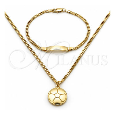 Oro Laminado Necklace and Earring, Gold Filled Style Ball and Miami Cuban Design, Polished, Golden Finish, 06.63.0196