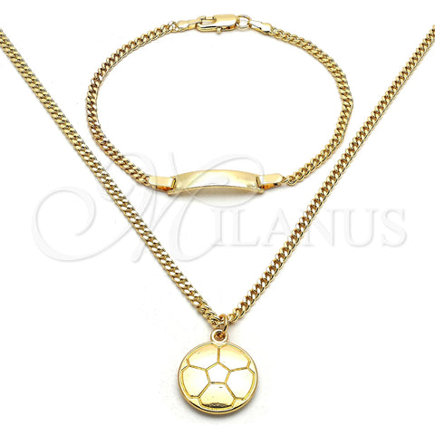 Oro Laminado Necklace and Earring, Gold Filled Style Ball and Miami Cuban Design, Polished, Golden Finish, 06.63.0196