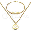 Oro Laminado Necklace and Earring, Gold Filled Style Ball and Miami Cuban Design, Polished, Golden Finish, 06.63.0196