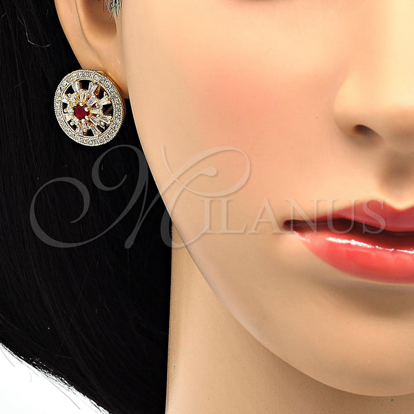 Gold Filled Ring — Stud Earring Flower and Baguette Design with Ruby — alternate product view — SKU 118577 | Oro Laminado anillo — Stud Earring flor and Baguette diseño with Ruby — SKU 118577