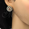 Oro Laminado Stud Earring, Gold Filled Style Flower and Baguette Design, with Ruby and White Cubic Zirconia, Polished, Golden Finish, 02.217.0080.1 *PROMO*