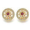Oro Laminado Stud Earring, Gold Filled Style Flower and Baguette Design, with Ruby and White Cubic Zirconia, Polished, Golden Finish, 02.217.0080.1 *PROMO*