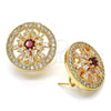 Oro Laminado Stud Earring, Gold Filled Style Flower and Baguette Design, with Ruby and White Cubic Zirconia, Polished, Golden Finish, 02.217.0080.1 *PROMO*