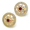 Oro Laminado Stud Earring, Gold Filled Style Flower and Baguette Design, with Ruby and White Cubic Zirconia, Polished, Golden Finish, 02.217.0080.1 *PROMO*