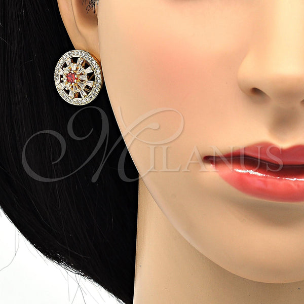 Gold Filled Ring — Stud Earring Flower and Baguette Design with Garnet — alternate product view — SKU 118578 | Oro Laminado anillo — Stud Earring flor and Baguette diseño with Garnet — SKU 118578