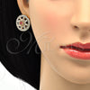 Oro Laminado Stud Earring, Gold Filled Style Flower and Baguette Design, with Garnet and White Cubic Zirconia, Polished, Golden Finish, 02.217.0080.2 *PROMO*