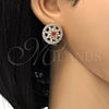 Oro Laminado Stud Earring, Gold Filled Style Flower and Baguette Design, with Garnet and White Cubic Zirconia, Polished, Golden Finish, 02.217.0080.2 *PROMO*