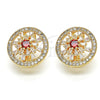 Oro Laminado Stud Earring, Gold Filled Style Flower and Baguette Design, with Garnet and White Cubic Zirconia, Polished, Golden Finish, 02.217.0080.2 *PROMO*