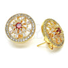 Oro Laminado Stud Earring, Gold Filled Style Flower and Baguette Design, with Garnet and White Cubic Zirconia, Polished, Golden Finish, 02.217.0080.2 *PROMO*