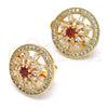 Oro Laminado Stud Earring, Gold Filled Style Flower and Baguette Design, with Garnet and White Cubic Zirconia, Polished, Golden Finish, 02.217.0080.2 *PROMO*