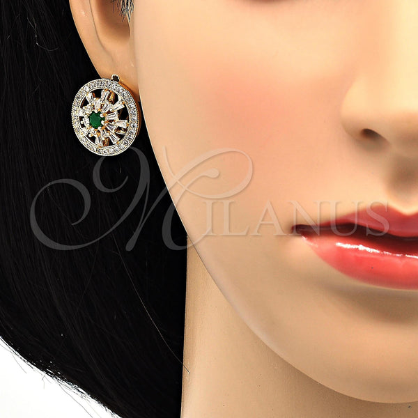 Gold Filled Ring — Stud Earring Flower and Baguette Design with Green — alternate product view — SKU 118579 | Oro Laminado anillo — Stud Earring flor and Baguette diseño with Green — SKU 118579