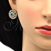 Oro Laminado Stud Earring, Gold Filled Style Flower and Baguette Design, with Green and White Cubic Zirconia, Polished, Golden Finish, 02.217.0080.3 *PROMO*