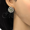 Oro Laminado Stud Earring, Gold Filled Style Flower and Baguette Design, with Green and White Cubic Zirconia, Polished, Golden Finish, 02.217.0080.3 *PROMO*