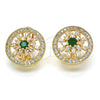 Oro Laminado Stud Earring, Gold Filled Style Flower and Baguette Design, with Green and White Cubic Zirconia, Polished, Golden Finish, 02.217.0080.3 *PROMO*