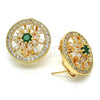 Oro Laminado Stud Earring, Gold Filled Style Flower and Baguette Design, with Green and White Cubic Zirconia, Polished, Golden Finish, 02.217.0080.3 *PROMO*