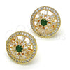 Oro Laminado Stud Earring, Gold Filled Style Flower and Baguette Design, with Green and White Cubic Zirconia, Polished, Golden Finish, 02.217.0080.3 *PROMO*
