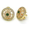 Oro Laminado Stud Earring, Gold Filled Style Flower and Baguette Design, with Green and White Cubic Zirconia, Polished, Golden Finish, 02.217.0080.3 *PROMO*