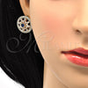 Oro Laminado Stud Earring, Gold Filled Style Flower Design, with Sapphire Blue and White Cubic Zirconia, Polished, Golden Finish, 02.217.0080.4