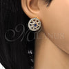 Oro Laminado Stud Earring, Gold Filled Style Flower Design, with Sapphire Blue and White Cubic Zirconia, Polished, Golden Finish, 02.217.0080.4