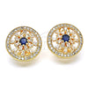 Oro Laminado Stud Earring, Gold Filled Style Flower Design, with Sapphire Blue and White Cubic Zirconia, Polished, Golden Finish, 02.217.0080.4