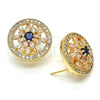 Oro Laminado Stud Earring, Gold Filled Style Flower Design, with Sapphire Blue and White Cubic Zirconia, Polished, Golden Finish, 02.217.0080.4
