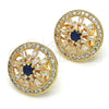 Oro Laminado Stud Earring, Gold Filled Style Flower Design, with Sapphire Blue and White Cubic Zirconia, Polished, Golden Finish, 02.217.0080.4
