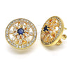 Oro Laminado Stud Earring, Gold Filled Style Flower Design, with Sapphire Blue and White Cubic Zirconia, Polished, Golden Finish, 02.217.0080.4