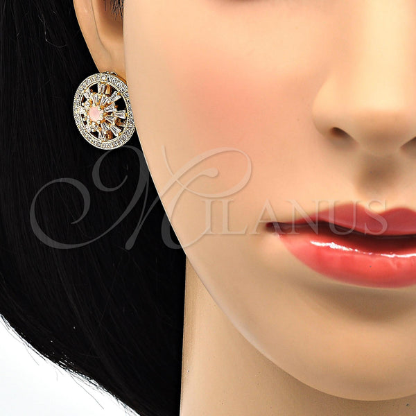 Gold Filled Ring — Stud Earring Flower Design with Pink and White — alternate product view — SKU 118582 | Oro Laminado anillo — Stud Earring flor diseño with Pink and blanco — SKU 118582