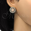 Oro Laminado Stud Earring, Gold Filled Style Flower Design, with Pink and White Cubic Zirconia, Polished, Golden Finish, 02.217.0080.6