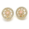 Oro Laminado Stud Earring, Gold Filled Style Flower Design, with Pink and White Cubic Zirconia, Polished, Golden Finish, 02.217.0080.6