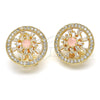 Oro Laminado Stud Earring, Gold Filled Style Flower Design, with Pink and White Cubic Zirconia, Polished, Golden Finish, 02.217.0080.6