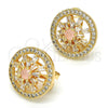 Oro Laminado Stud Earring, Gold Filled Style Flower Design, with Pink and White Cubic Zirconia, Polished, Golden Finish, 02.217.0080.6