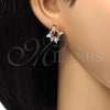 Oro Laminado Stud Earring, Gold Filled Style Teardrop Design, with Ruby and White Cubic Zirconia, Polished, Golden Finish, 02.217.0081.1 *PROMO*