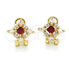 Oro Laminado Stud Earring, Gold Filled Style Teardrop Design, with Ruby and White Cubic Zirconia, Polished, Golden Finish, 02.217.0081.1 *PROMO*