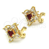 Oro Laminado Stud Earring, Gold Filled Style Teardrop Design, with Ruby and White Cubic Zirconia, Polished, Golden Finish, 02.217.0081.1 *PROMO*