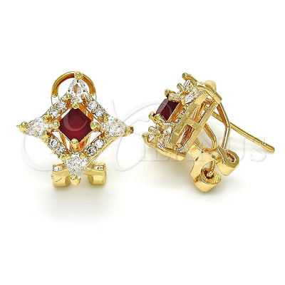 Oro Laminado Stud Earring, Gold Filled Style Teardrop Design, with Ruby and White Cubic Zirconia, Polished for wholesale, main product view