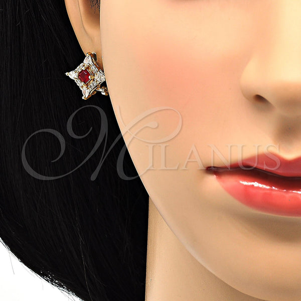 Gold Filled Ring — Stud Earring Teardrop Design with Garnet and White — alternate product view — SKU 118585 | Oro Laminado anillo — Stud Earring Teardrop diseño with Garnet and blanco — SKU 118585